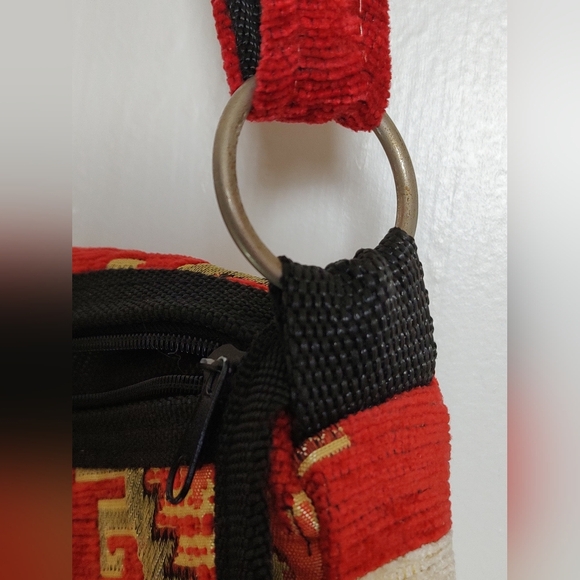 Aztec Southwestern Red and Cream Patterned Messenger Bag - Picture 6 of 10
